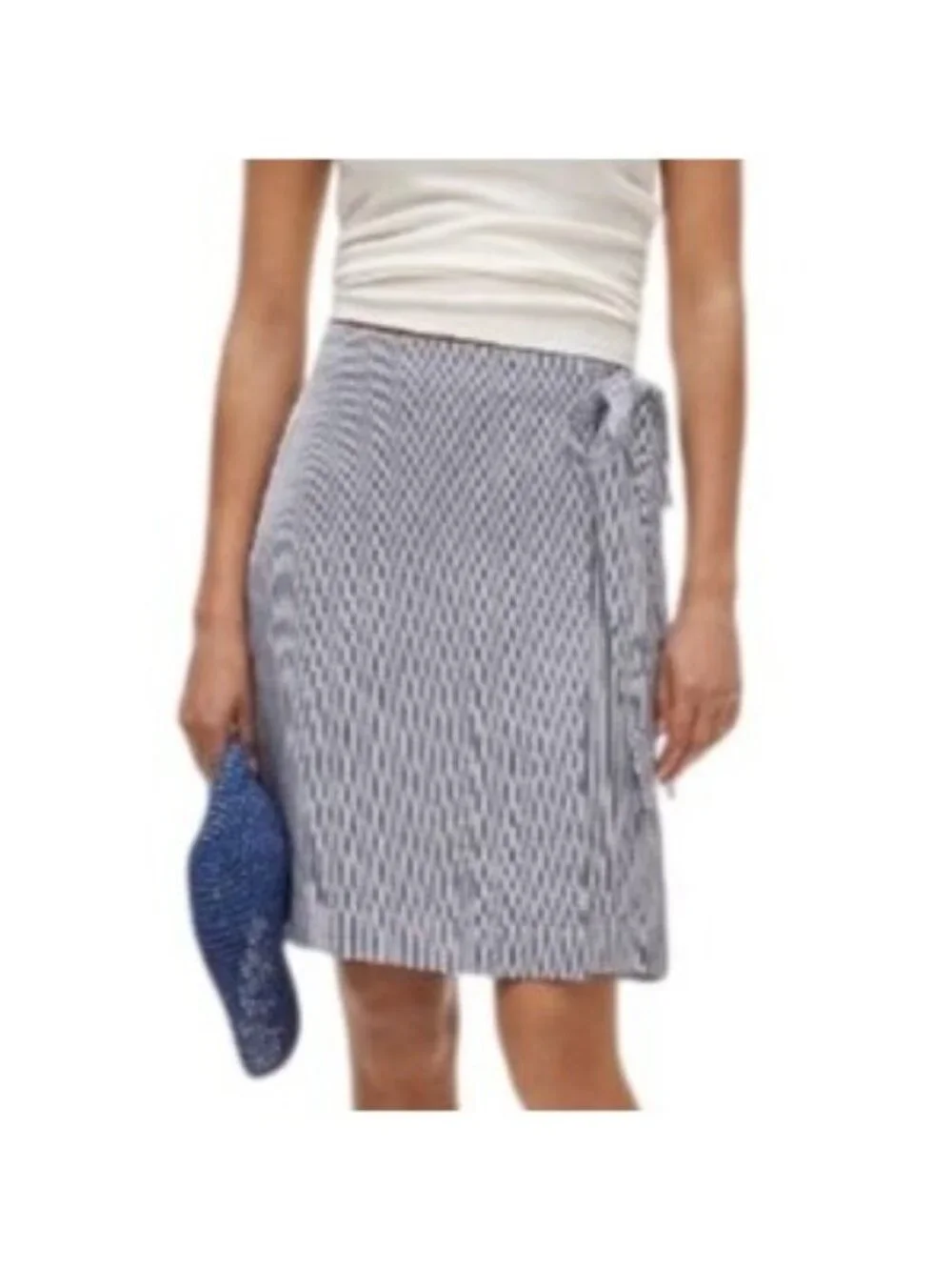 NWT J.Crew Faux Wrap Skirt Sz 6 Blue White Gingham Preppy Coastal Knee Length